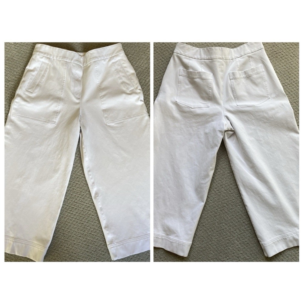 SPANX White Twill Cropped Wide-Leg Pants Size Medium Minimalist Tummy Control